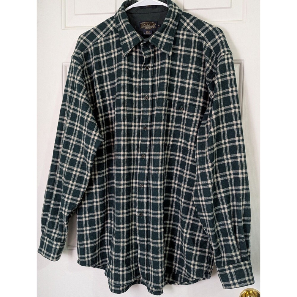 Pendleton Trail Button L/S Shirt Mens XL Wool Green Plaid Elbow Patch Gorpcore
